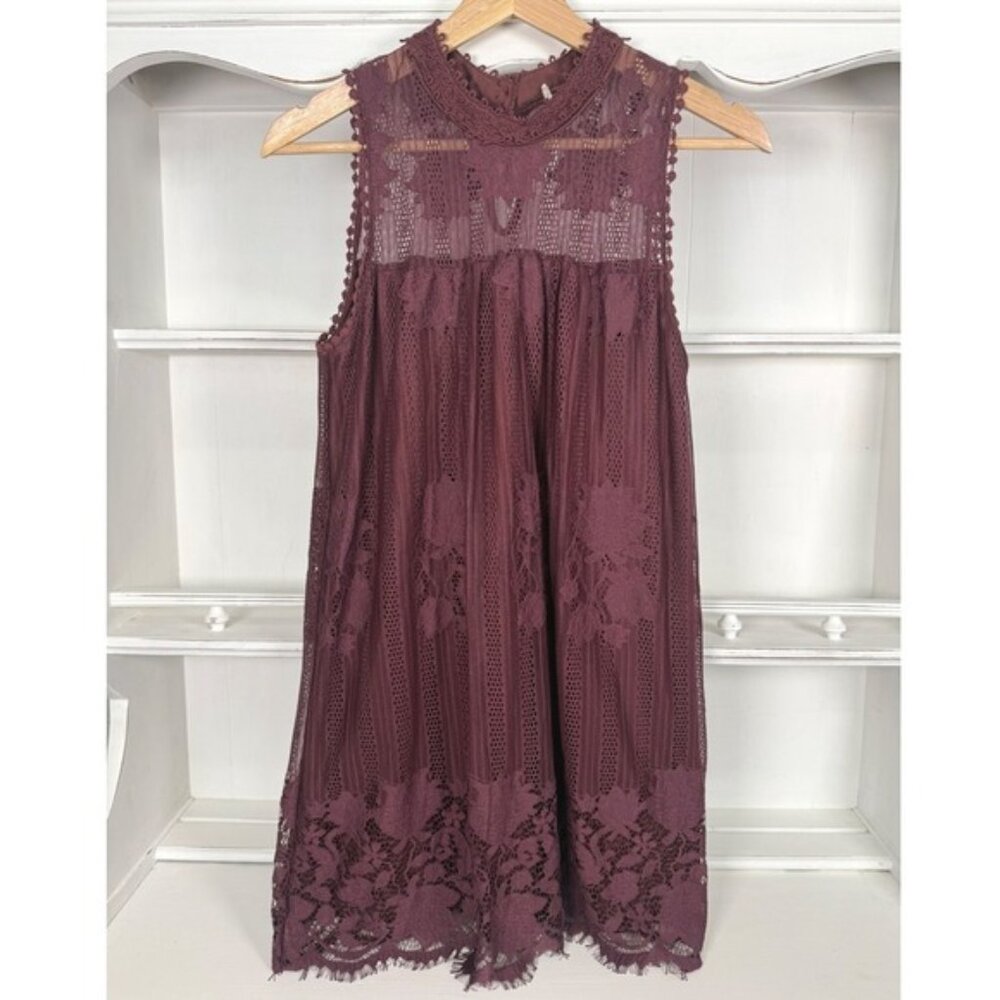 Lace Mini Dress High Neck Sleeveless Babydoll Shift Party Goth Fairy Size M